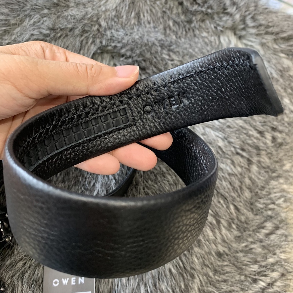 OWEN - Thắt lưng da Owen 100% da thật màu đen, mặt khóa trượt
