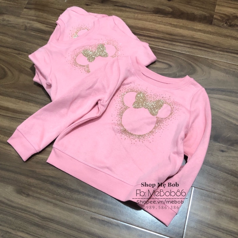 Áo nỉ bé gái VNXK dư xịn - Minnie hồng nhũ