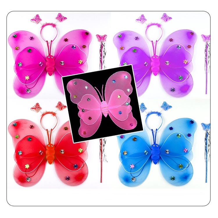 Đồ chơi cánh bướm 2 lớp 6 cánh nhiều màu sắc kèm bờm gậy phép cho bé