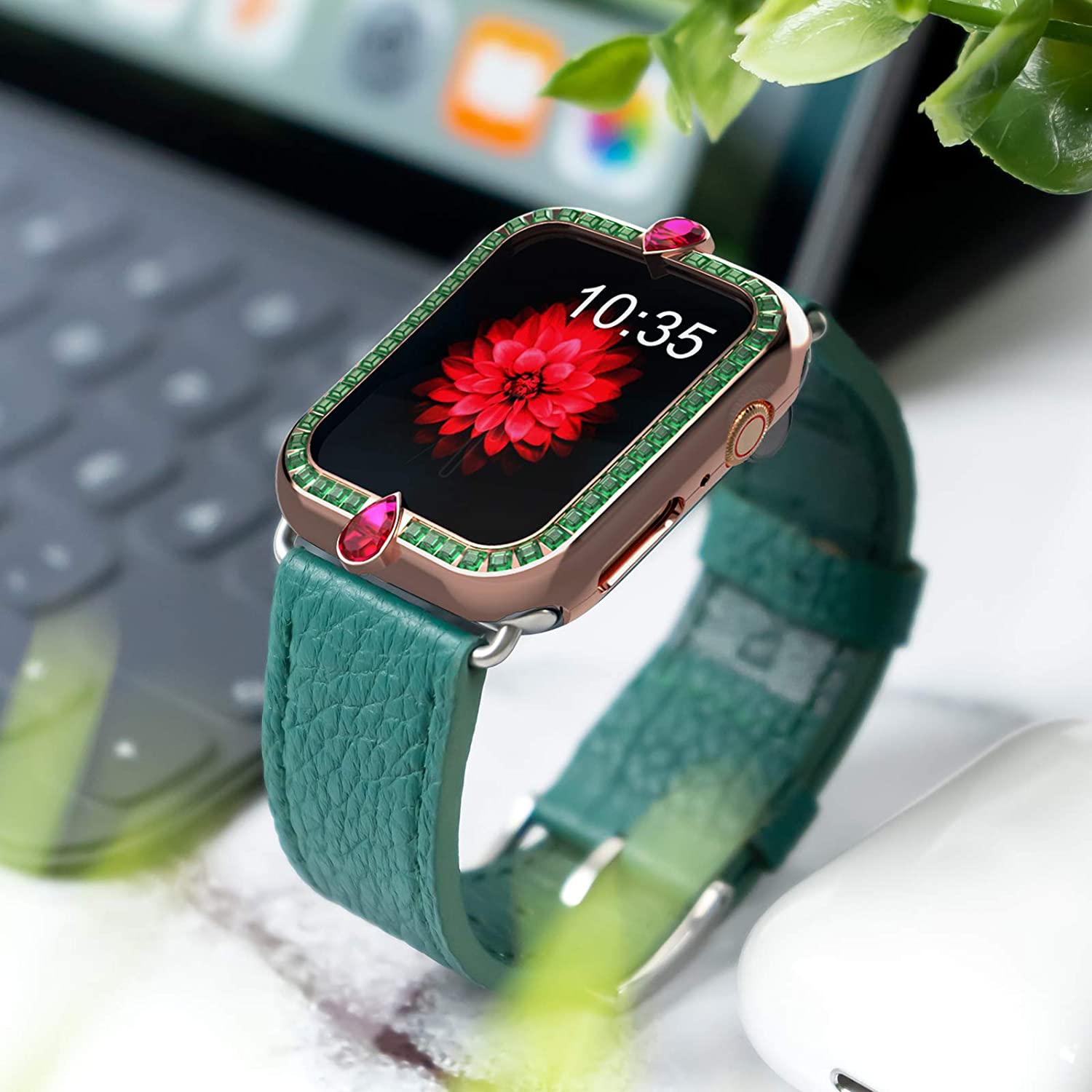 Ốp Bảo Vệ Đính Đá Sang Trọng Cho Đồng Hồ Thông Minh Apple Watch 44mm 40mm 42mm 38mm Series Se 6 5 4 3 2 1