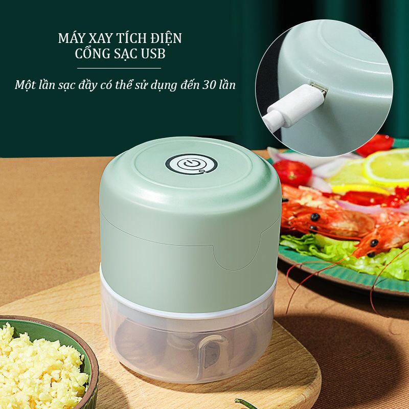 Máy xay mini, Máy xay tỏi ớt cầm tay 100ml - 250ml sử dụng cổng sạc USB tiện lợi ̣(BH 1 đổi 1)