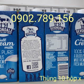 Thùng 10 hộp Sữa tươi nguyên kem Devondale full cream 1L, date 11/2019
