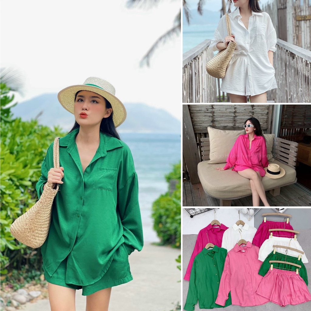 Set bộ đũi tay dài nhiều màu đi biển du lịch cực mát