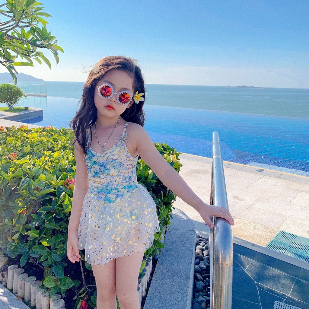 Bộ Đồ Bơi Bikini 2 Màu Kiểu Nàng Tiên Cá Cho Bé Gái
