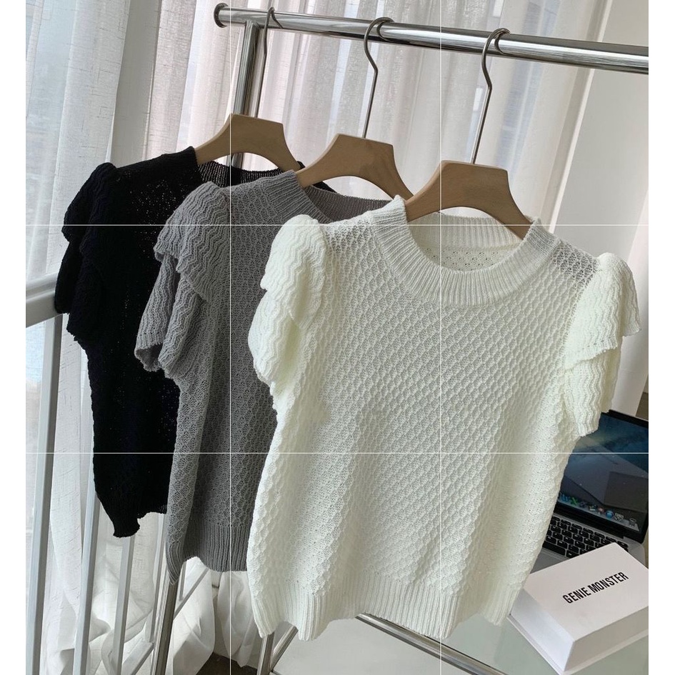 Áo Len Tay Ngắn Cổ Tròn Thiết Kế Hai Lớp Thời Trang Mùa Xuân Mới Phong Cách Hàn Quốc Cho Nữ