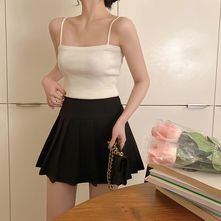 51917 Phong Cách Cơ Bản Áo Yếm Dệt Kim Màu Trơn Đơn Giản