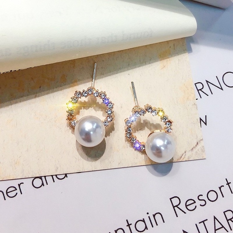 Bông tai dáng tròn đính ngọc trai cao cấp thời trang phong cách Hàn Quốc