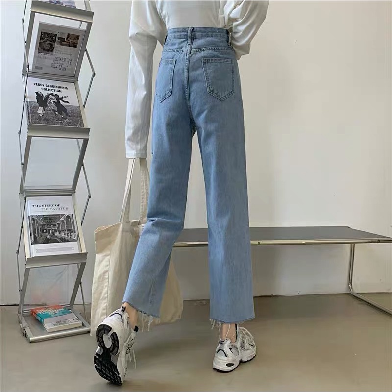 Quần jeans baggy nữ rách gấu, quần bò jean ống suông rộng mã RG1 Top thịnh hành 2022