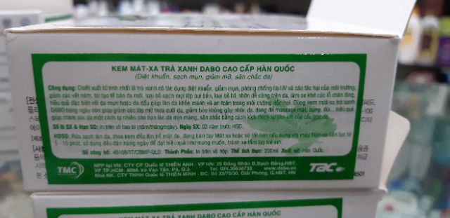 KEM MÁT XA TRÀ XANH (LÔ HỘI )DABO CAO CẤP HÀN QUỐC - 200ML