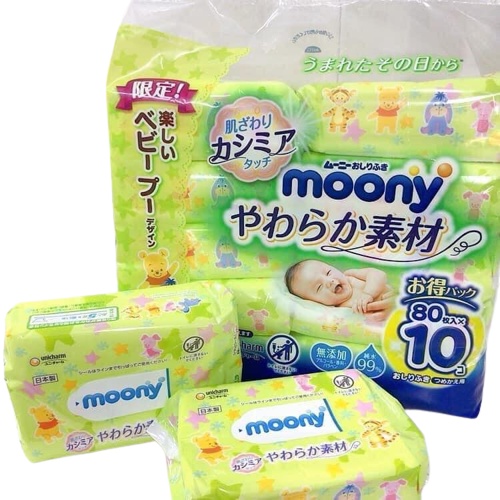 Khăn giấy ướt Moony Nội Địa Nhật Lốc 8 Bịch/10 Bịch x 76 tờ