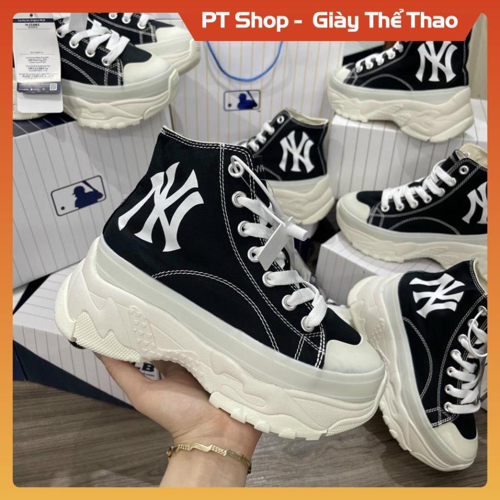 [FreeShip-Hàng Cao cấp] Giầy MLB NY đen cao cổ hót trend , Giày MLB đen đế trắng full box phụ kiện bill tag Sneaker