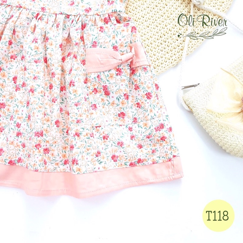 Đầm Oli River 2 dây hoa san hô hồng 1-8y