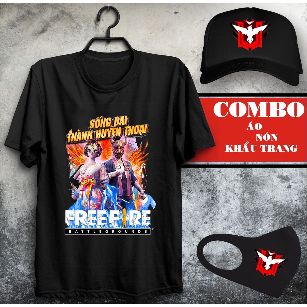 BST Combo Áo Thun Free Fire Màu Đen Rank Huyền Thoại -+ Đại kiến tướng kèm nón khẩu trang FF Cực Đẹp