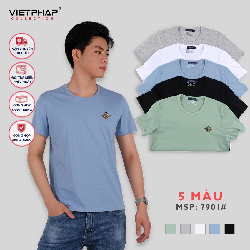 Việt Pháp Áo Thun Nam Cổ Tròn 7901 Vải Thun Cotton Cao Cấp Đẹp Dày Dặn, Thoáng Mát - Hàng Chính Hãng