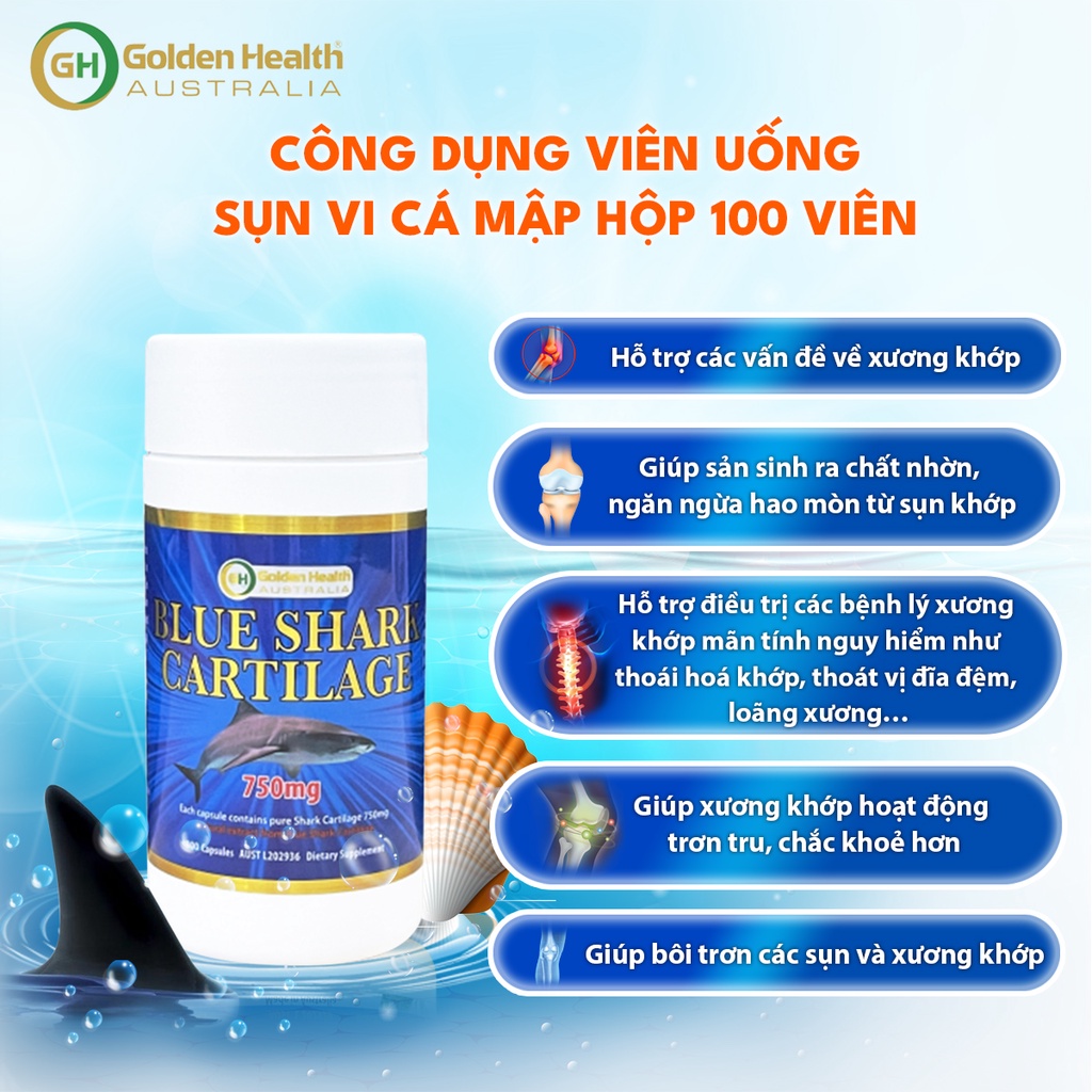 Viên Uống Sụn Vi Cá Mập Golden Health 750mg 100 viên