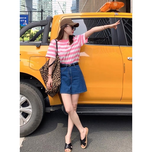 [Ảnh thật] Quần short Jean nữ màu xanh  đậm ngố vải demin cao cấp in logo phong cách Hàn Quốc