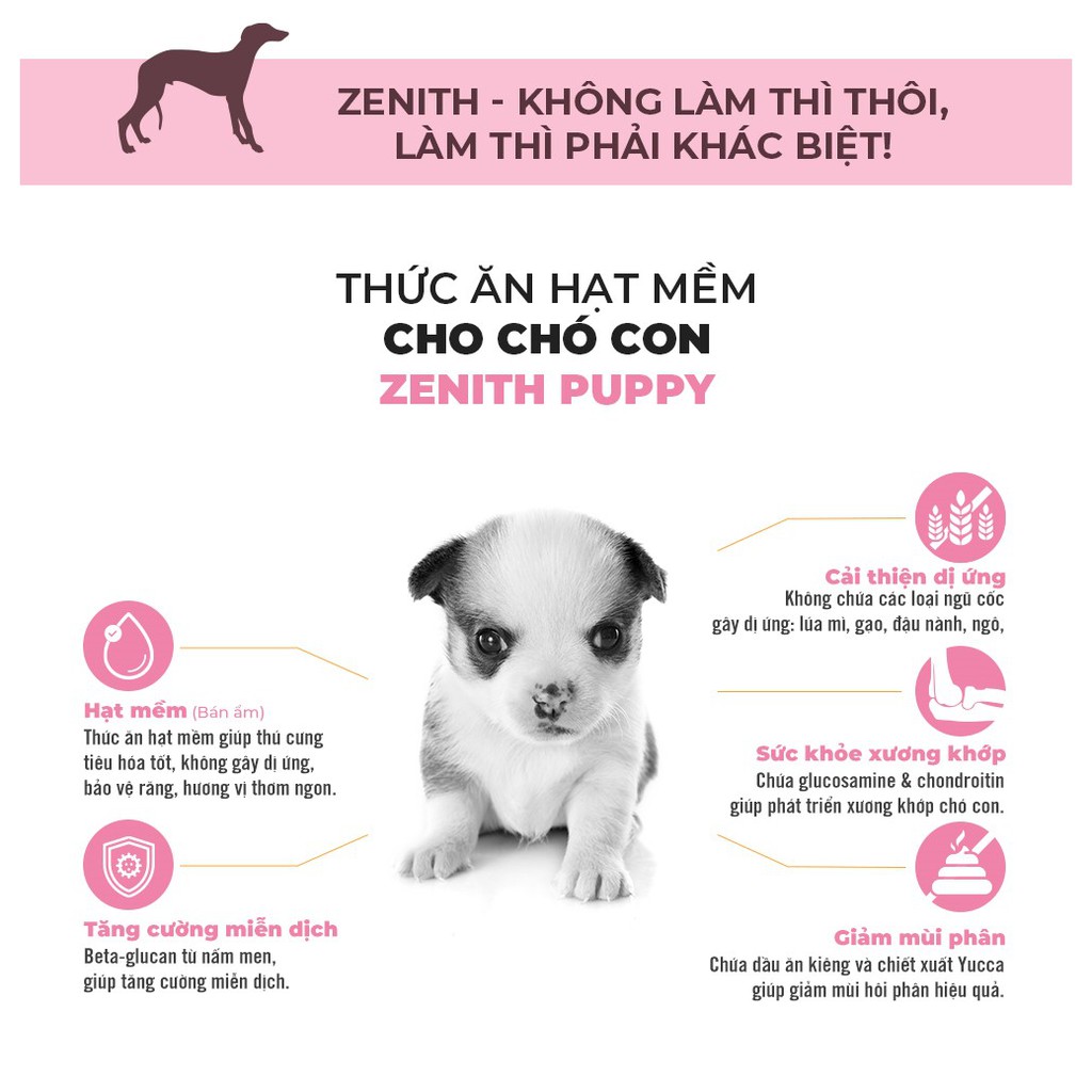 Thức ăn hạt mềm cho chó con Zenith Puppy túi 1.2kg