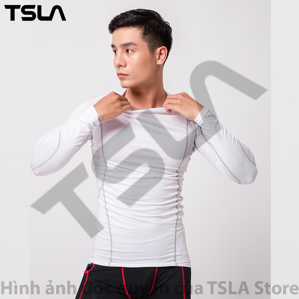 Áo giữ nhiệt nam dài tay cổ tròn TSLA lót lông chất thun form ôm body co giãn chơi thể thao bóng đá bóng rổ gym mùa đông | BigBuy360 - bigbuy360.vn