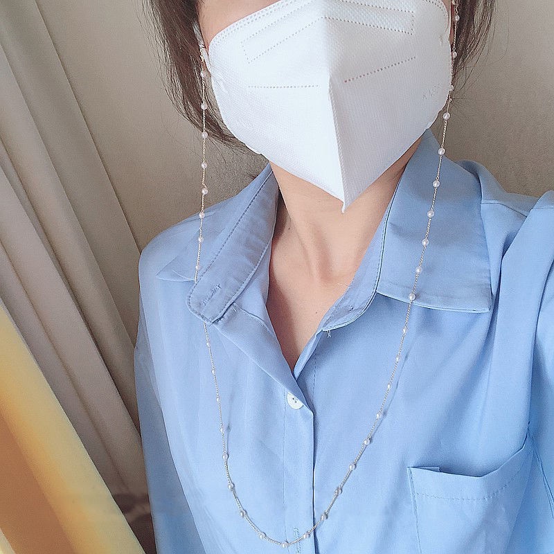 DÂY ĐEO KHẨU TRANG -  DÂY ĐEO MẮT KÍNH MINI CLEF - LÀM THÀNH VÒNG CỔ - DÂY XÍCH MẠ MÀU VÀNG PHỐI HẠT NGỌC