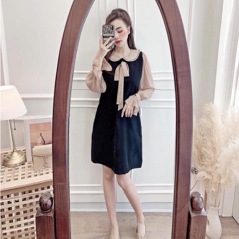 Váy tiểu thư sang chảnh dáng suông, Đầm dự tiệc sang trọng đi chơi mặc cực xinh