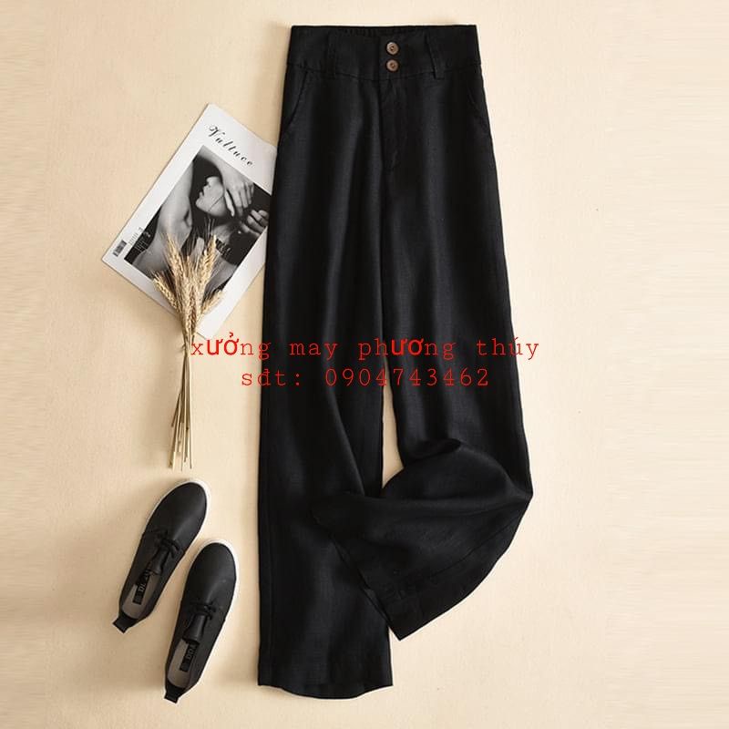 Quần sớ đũi ống rộng cạp cao 2 khuy thời trang Phương Thúy