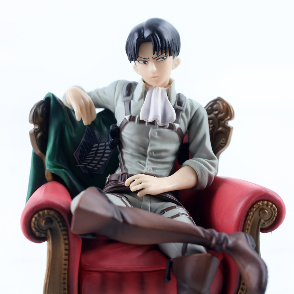 EPOCH Anime Figure Attack on Titan Children Gift Figurines Levi Rivaille Figure Doll Ornament Ackerman Sofa Sitting Posture 15cm Collection Solider Levi Action Figure Toys