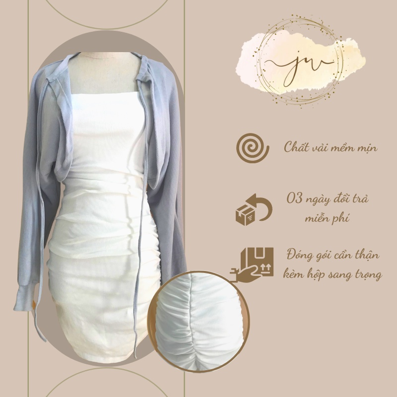 Set đầm body trắng rút dây kèm áo khoác