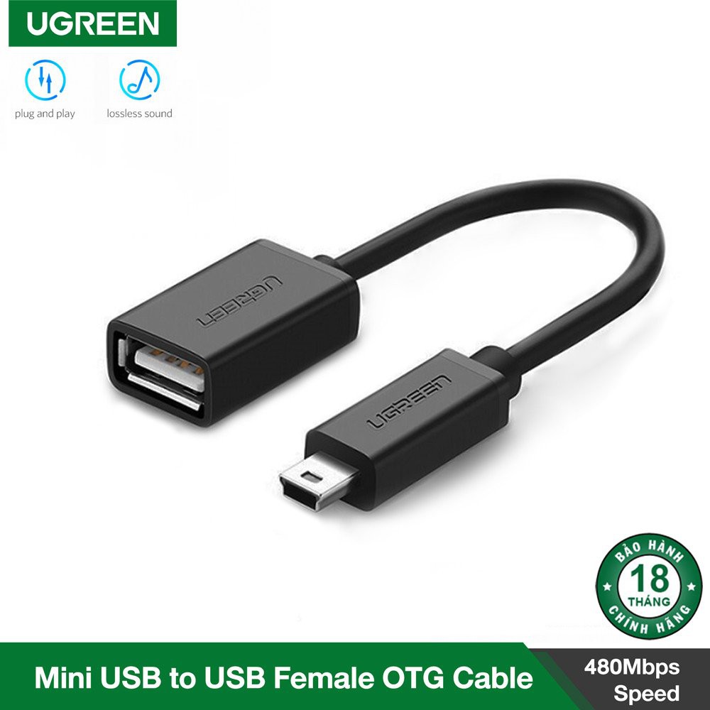 Cáp OTG Mini USB 2.0 Ugreen 10383 cao cấp màu đen dài 12cm Chính Hãng US249