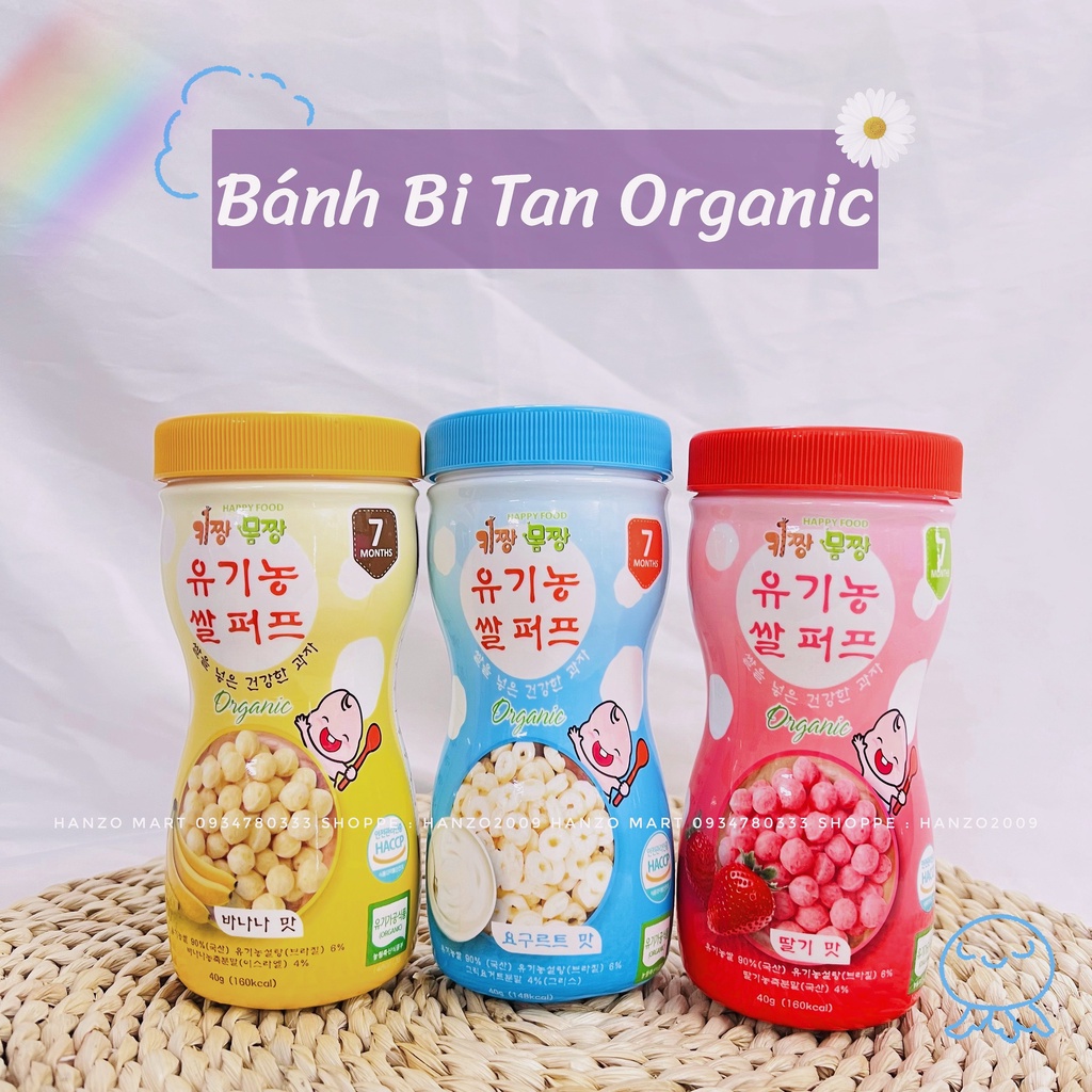 Bánh gạo ăn dặm cho bé Bánh ăn dặm bi tan Organic Happy Food