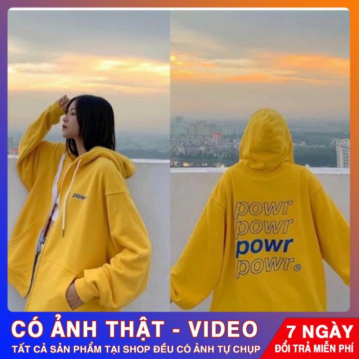 Áo nỉ nữ ⭐️ MẪU MỚI ⭐️ Áo khoác hoodie powr nhiều màu, có khoá kéo, chuẩn dáng rộng unisex
