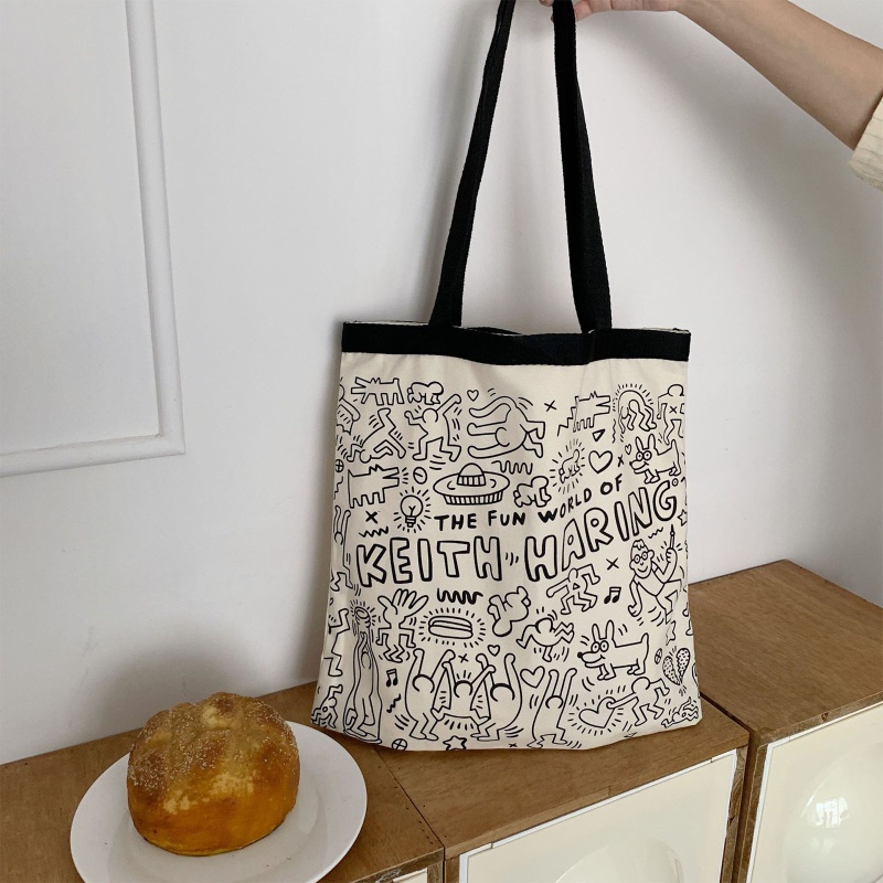 Túi Xách Đeo Vai Vải Canvas In Chữ Graffiti Thời Trang Cho Nữ