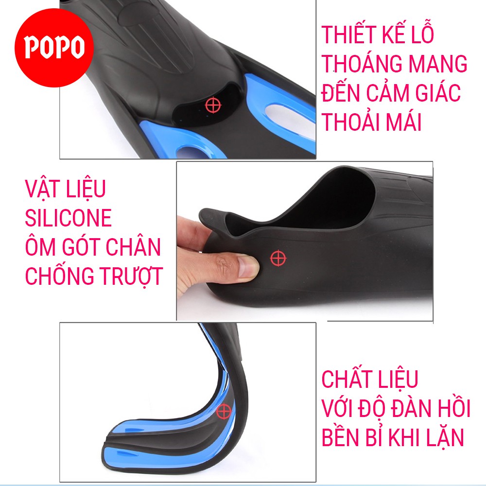 Chân nhái lặn biển chuyên nghiệp POPO 1143 bẻ cong được 90 độ, đàn hồi cao chất liệu silicone cao cấp