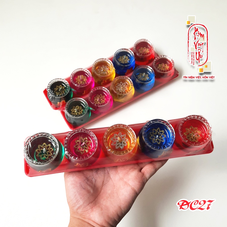 Đèn cầy ly Ngũ Sắc cúng Thần Tài Ông Địa ĐC27 cao 3.5 cm Kim Vong Ưu