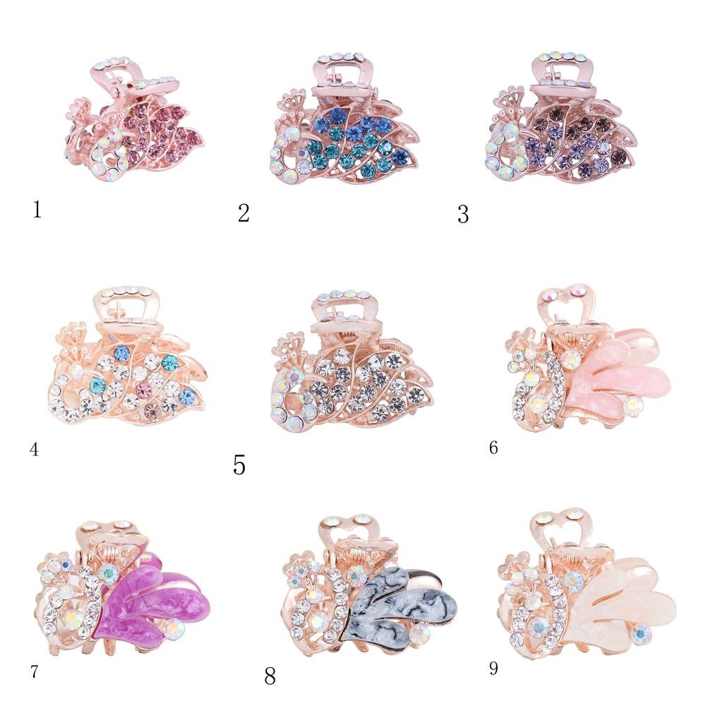 Kẹp tóc kim loại hình đuôi công đính đá lấp lánh phong cách Hàn Quốc