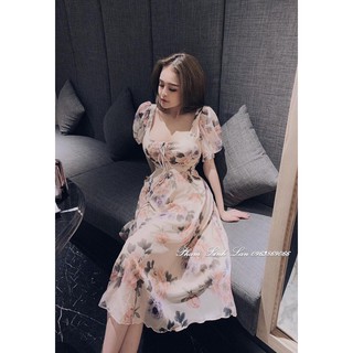 (Bỏ sỉ)Đầm xòe hoa tay phồng rút dây ngực, bao chất đẹp y hình siêu hot Mã 1F1003245