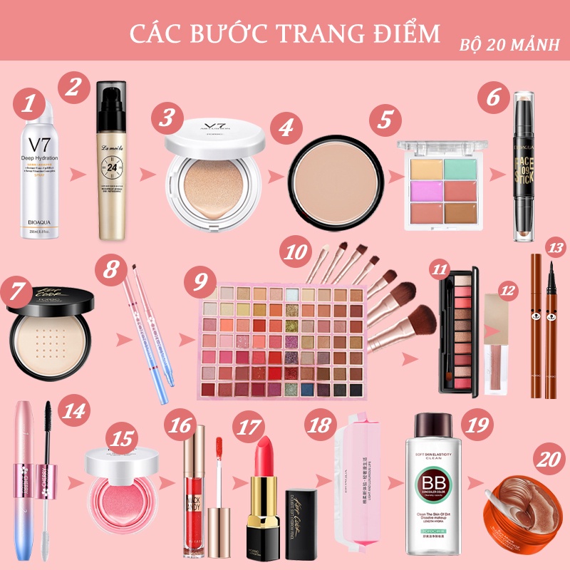 20 pcs Bộ mỹ phẩm trang điểm hoàn chỉnh set -URB-BQYT15+5