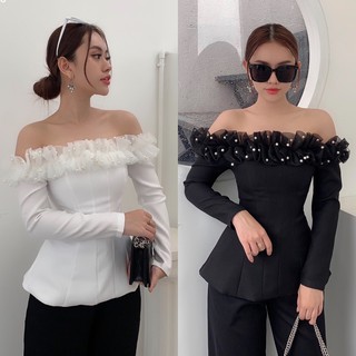 Áo bẹt vai bèo lưới đính chuổi