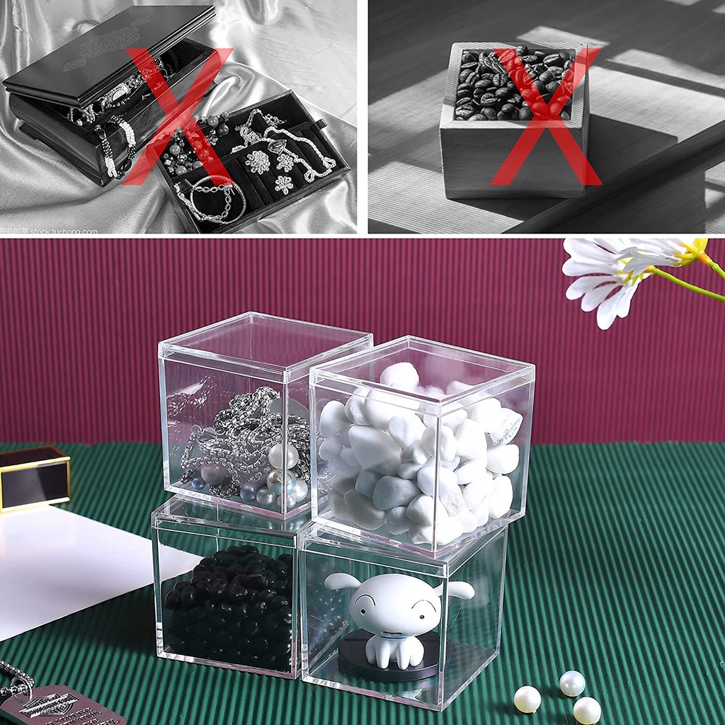 Hộp Nhựa Trong Suốt Hình Vuông Đựng Bánh Kẹo Thực Phẩm Kín Khí Có Nắp Đậy / Món Tráng Miệng &amp; Snacks