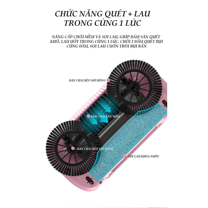 Cây Lau Nhà Đa Chức Năng Quét, Lau, Hút Bụi Trong Cùng Một Lúc, Đầu Xoay 360 Độ, Làm Sạch Sâu Cả Bụi Mịn, Vết Dầu Và Tóc
