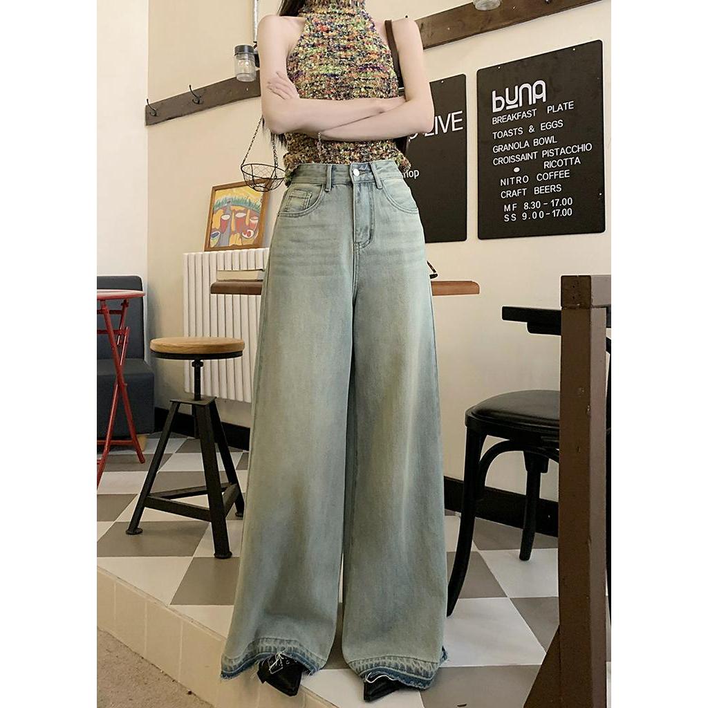 Quần Denim Ống Rộng Lưng Cao Phong Cách Retro Mùa Hè Kiểu Mới 63161