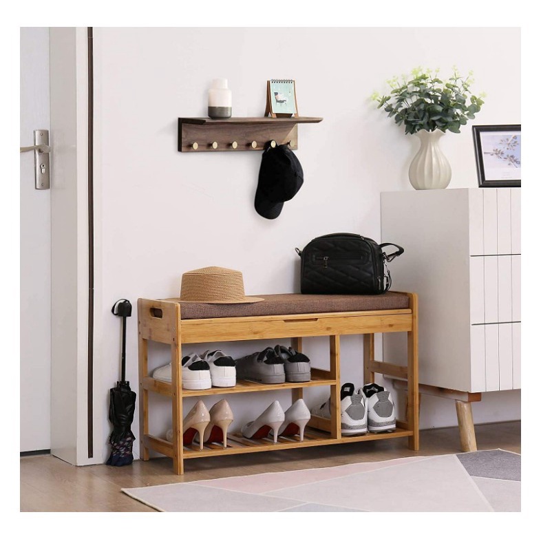 Tủ, kệ để giày dép NIHO bằng gỗ tự nhiên kết hợp đệm ngồi tiện lợi NHTG22004 💕FREESHIP💕