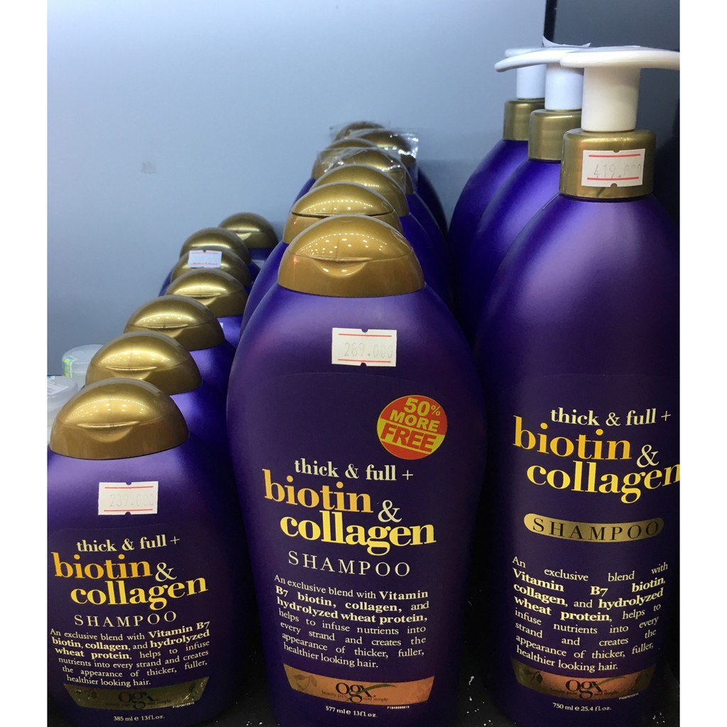 Dầu Gội Giảm Rụng Tóc OGX Biotin & Collagen Shampoo Thick & Full 385Ml