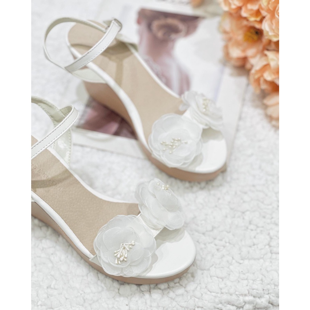 Giày đế xuồng nữ quai bảng ngang đính nơ đế cao 10cm