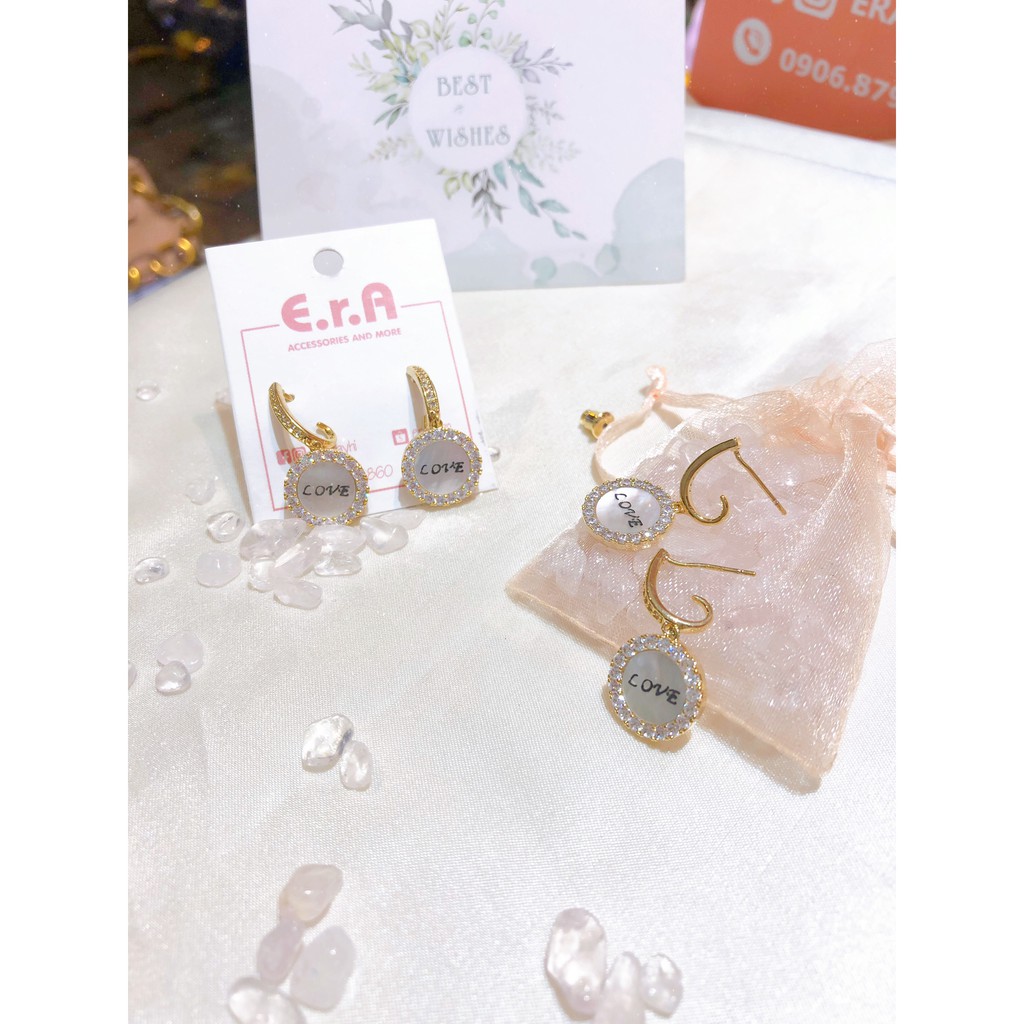 Bông Tai Nữ Bạc 925 Cao Cấp Thiết Kế ERASHOP 074962 - Mặt Tròn Love Viền Đá Tiểu Thư, Sang Chảnh, Siêu Rẻ Đẹp