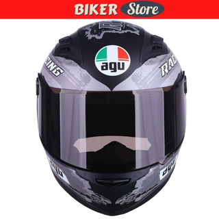 Nón bảo hiểm fullface đi phượt AGU tem racing bạc