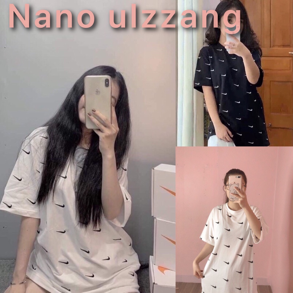 Áo thun tay lỡ NI vảy nam nữ dáng thụng dấu quần Nano Ulzzang