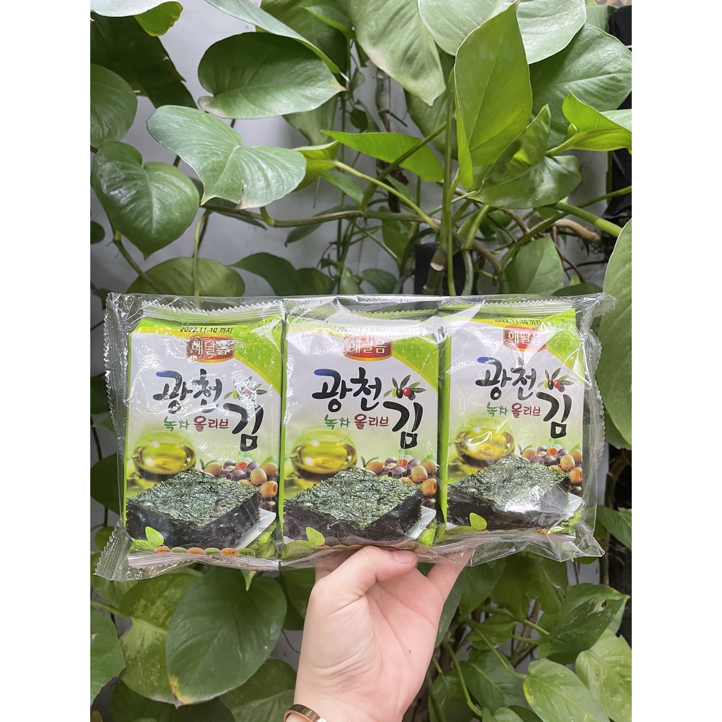 Rong Biển Hàn Quốc Sấy Khô Olive Seaweed (Lốc 3 gói x 4.5g-lá)