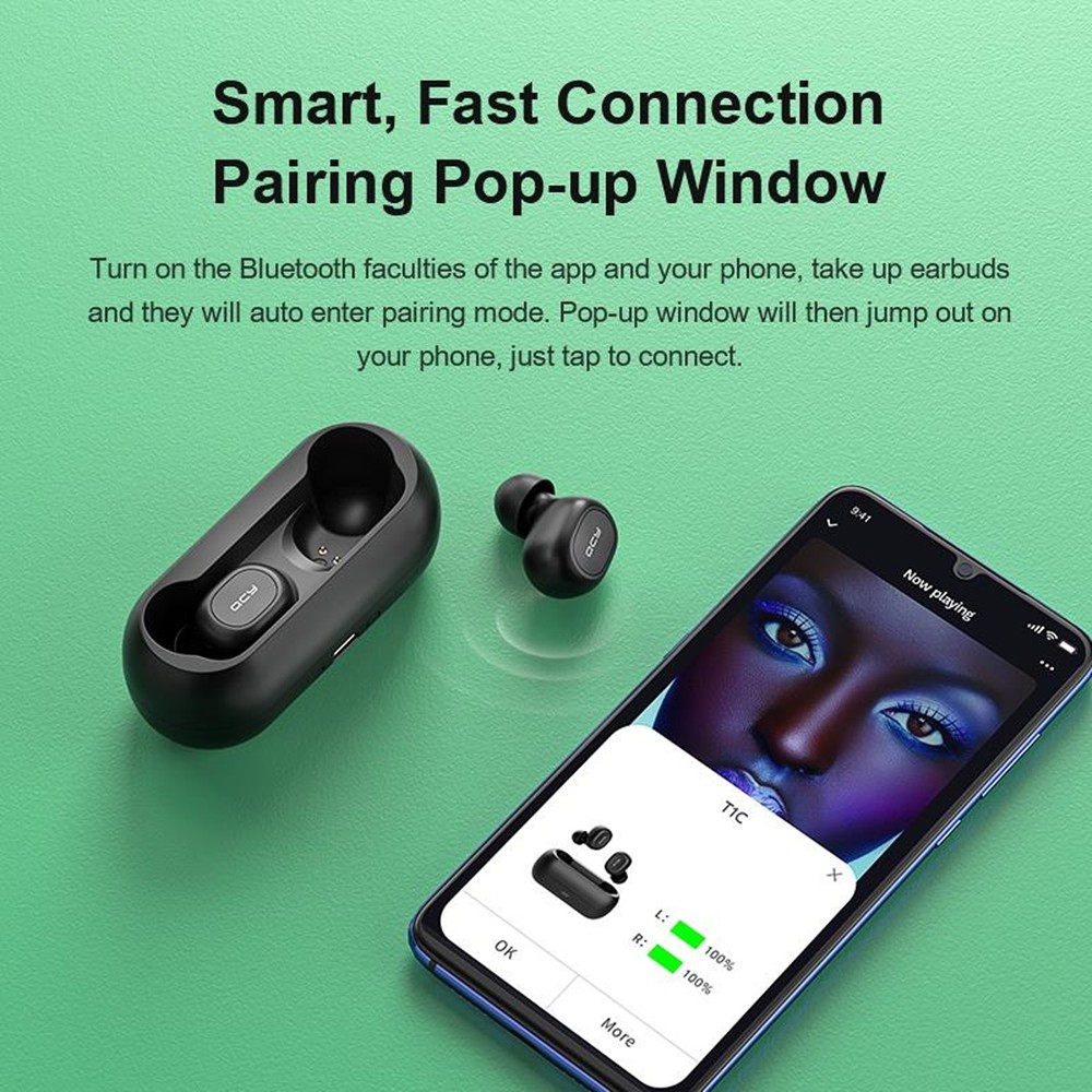 Tai nghe bluetooth QCY T1C Nhét tai không dây mini TWS Tự động kết nối hỗ trợ tùy chỉnh qua ứng dụng Tặng kèm túi đựng