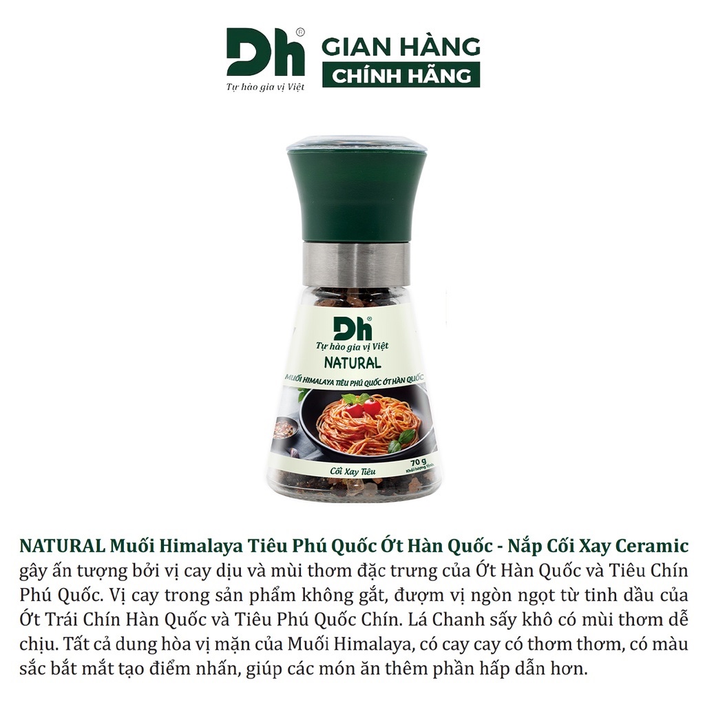 Muối Himalaya tiêu Phú Quốc ớt Hàn Quốc Natural DH Foods dạng cối xay gia vị chế biến thực phẩm thơm ngon 70gr - DHGVT95