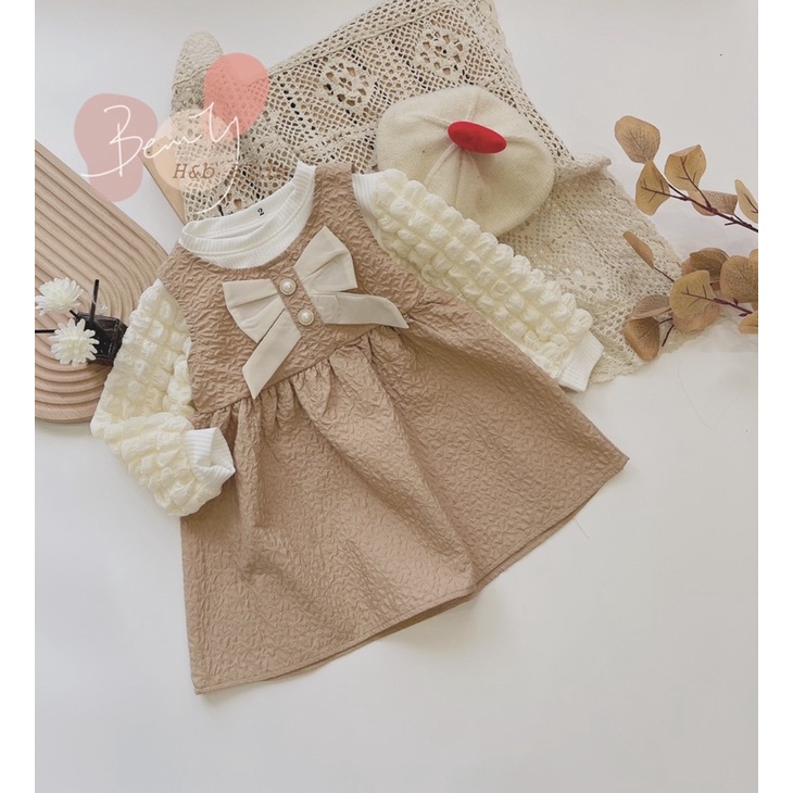 Váy nâu hồng phối tay xốp bé gái hàng shop